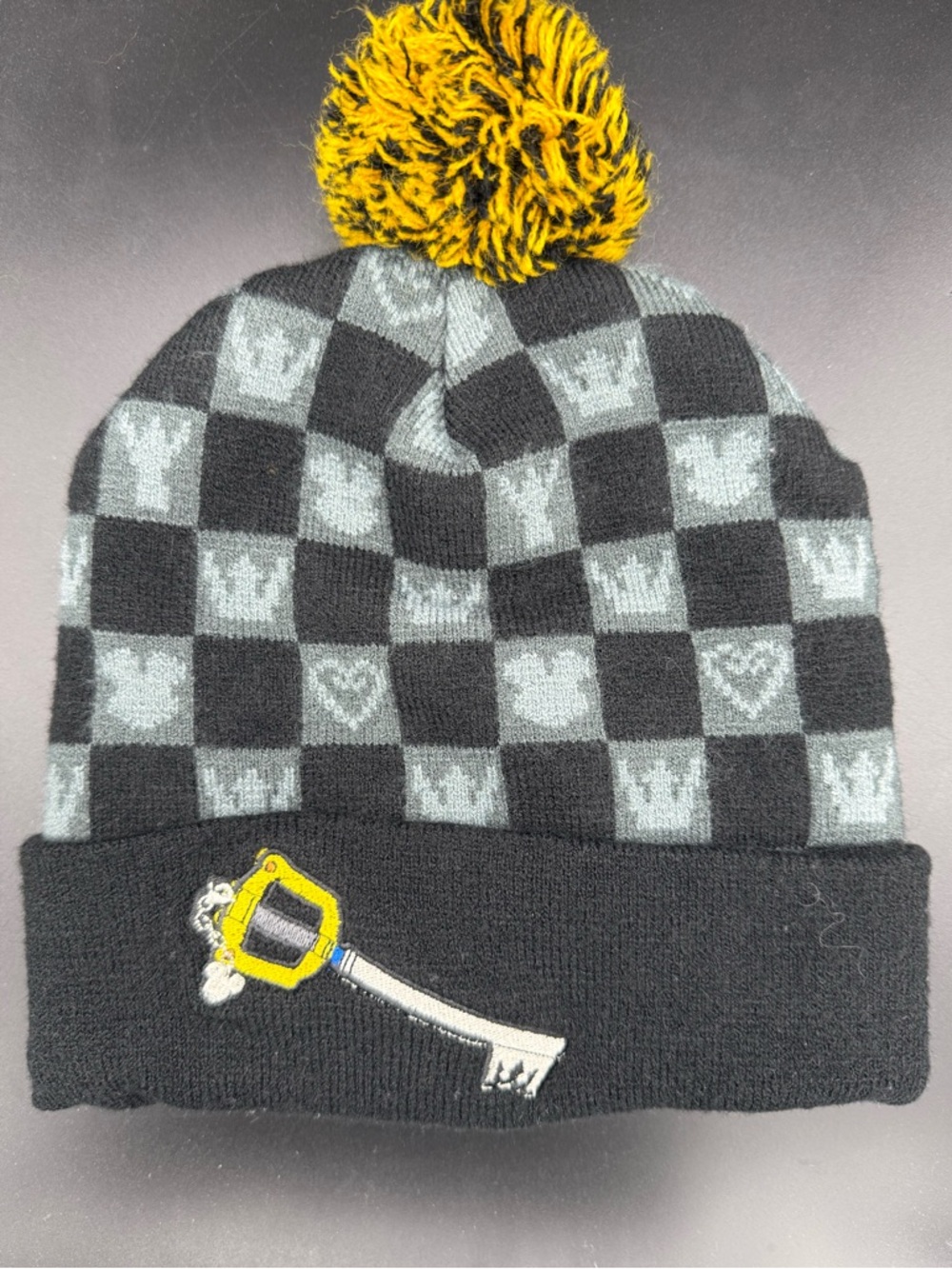 Kingdom Hearts Disney Checkered Pom Winter Beanie Hat CultureFly